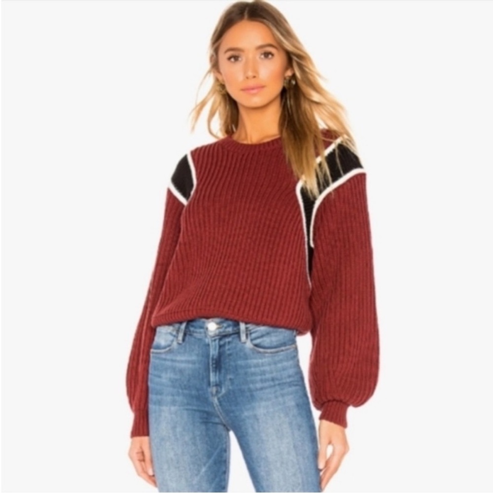 Frame Rib Cropped Ballon Sleeve Sweater Size S